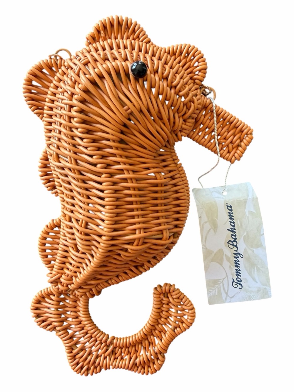 Viral Tommy Bahama Tan Seahorse Clutch Bag Natural Woven Gold Chain Strap NWT